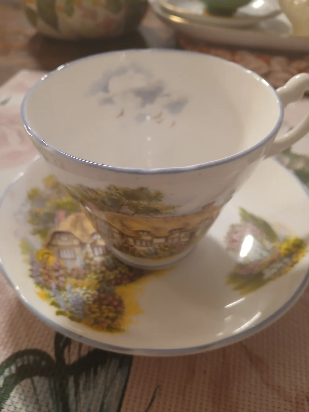 Crown Victorian Floral Bone China Cup in Yellow and Green